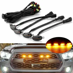 4pcs Car Accessories Front Bumper Daytime Running Light Yellow Ambient Truck Signal Warning Lamp Hood Grille Spot Led Light