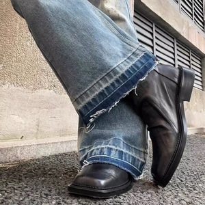 Custom OEM <strong>Black</strong> Knight Man Retro British <strong>Boots</strong> Shoes Size 44 <strong>Square</strong> <strong>Toe</strong> Back Zipper Thick Heel <strong>Men</strong> Trendy Chelsea Short <strong>Boots</strong> - Product Image 4