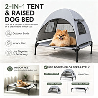 2-in-1 Erhöhtes Hundebett mit Abnehmbarem Baldachin Atmungsaktiver UV-Schutz 8 Zoll Erhöhtes Haustierbett für Camping Garten & Reisen
