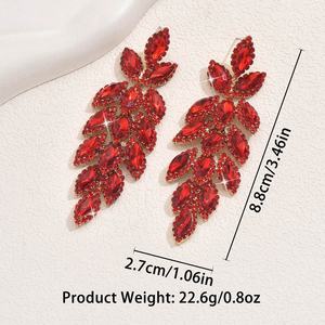 Pendientes Largos Elegantes con Diseño de Hoja Grande y Diamantes, Estilo Europeo Americano, Favoritos de las Celebridades de Internet - Product Image 3