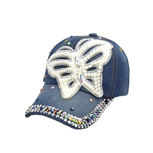 New Butterfly Rhinestone Denim Handmade 6-Panel 100% Cotton Baseball Cap Outdoor Versatile Fashion Personalized All Seasons - Product Image 1