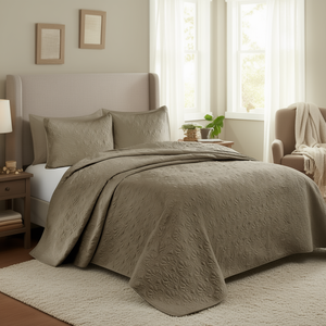 Ensemble de couvre-lit réversible Mocha, taille King, couvre-lit en polyester classique à points, motif uni, décoration intérieure - Product Image 2