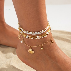Chaîne de cheville bohème avec pendentif coquillage et perles de riz imitation perle pour femme, style vacances, accessoires de mode, <span class=keywords><strong>bijoux</strong></span> pour dames - Product Image 2