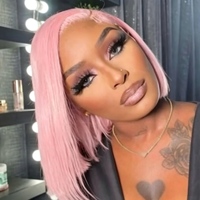 Perruque courte rose clair en cheveux humains, coupe bob, avec dentelle frontale invisible HD, cheveux raides Remy, pour femmes noires, usage quotidien