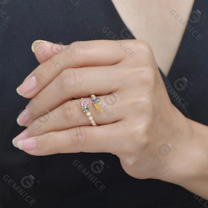 แหวนพลอยทัวร์มาลีนสีรุ้ง18K สายรัดกว้างประดับเพชรหลากสีเงิน925อัญมณีสีทอง18K - Product Image 3