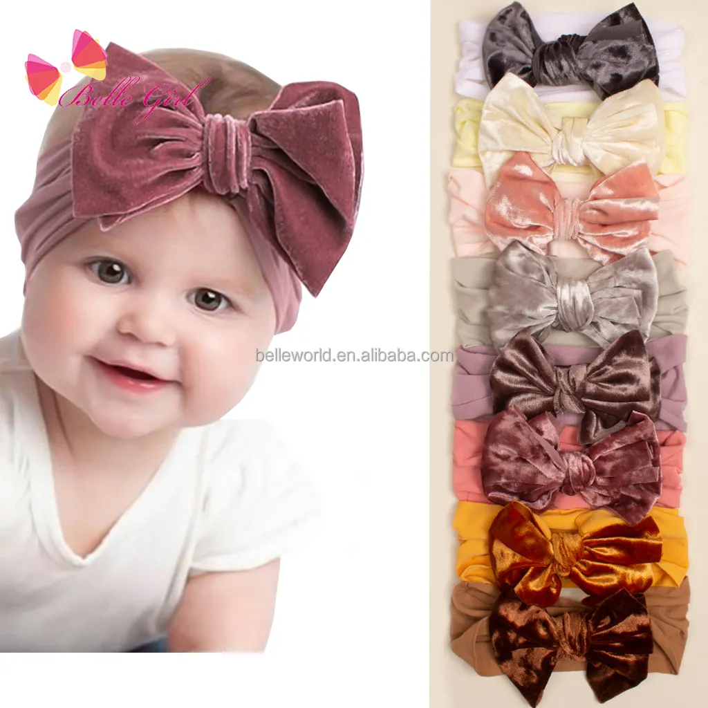 BELLEWORLD bando turban bayi 9 warna, bando pita beludru lucu, bando rambut nilon elastis untuk anak laki-laki dan perempuan