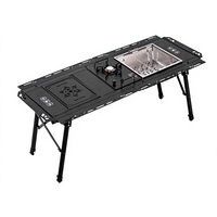 Table de camping pliable en métal IGT, 5 unités modulaires pour l'extérieur avec brûleur à gaz et barbecue au charbon de bois