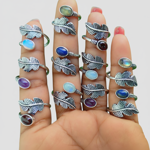 Wholesale Gemstone Feather <b>Rings</b>, <b>Adjustable</b> Multi Gemstones Wholesale Bulk Lot <b>Rings</b> - Product Image 1