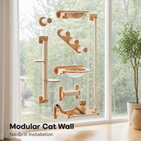 7-in-1 Fenstermontierte, bohrfreie modulare Katzenwandregale mit Sisalseil-Wandklettergerüst, Hängematte und Kratzbaum