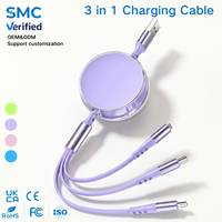 Kabel Pengisian Cepat 3 in 1, Kabel Transfer Data USB untuk Ponsel, Aksesoris Kabel Charger Multifungsi untuk Ponsel dan Tablet