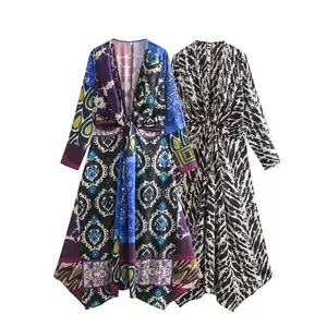 KAR&OT ZA women's 24 spring new animal print satin dress V-neck long-sleeved fashionable temperament 9878081
