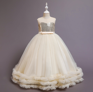 Váy công chúa trẻ em Hoa Châu Âu và mỹ trẻ em sequin Pompadour đường băng cho thấy cô gái đào tạo váy chéo - Product Image 5