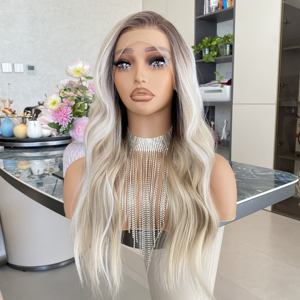 Precio de fábrica: Peluca de encaje 13x4 de 22 pulgadas, rubia ombré con reflejos, para mujeres blancas, línea de cabello natural, fibra resistente al calor - Product Image 2