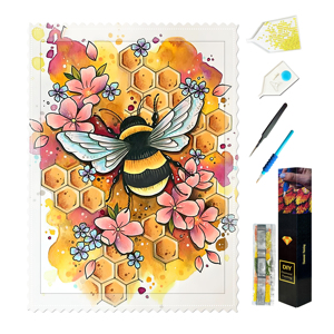 Peinture diamantée pour enfants, motif <span class=keywords><strong>insecte</strong></span> abeille, fleur, DIY fait main, avec strass AB, art mural sur toile - Product Image 1