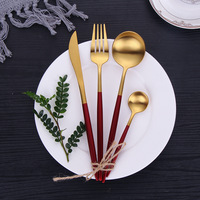Ensembles de couverts en acier inoxydable or mat couverts de mariage élégants avec couverts de table en satin plaqué brossé fourchette cuillère couteaux