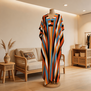 Vestido Dashiki Holgado de Algodón y Poliéster con Estampado a Rayas, Estilo <span class=keywords><strong>Africano</strong></span>, Tallas Grandes, Transpirable, Moda Primavera/Verano 2026 - Product Image 5