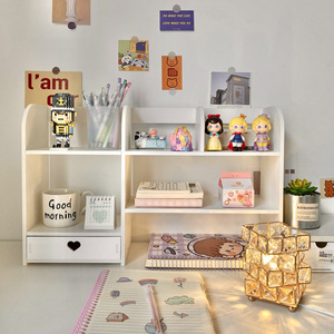 <b>Desktop</b> Storage Rack Wood Plastic Composite 2 Tier Rectangle Office Organizer Makeup <b>Desktop</b> Bedroom Living Room Storage <b>Shelf</b> - Product Image 1