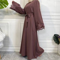 Robe Abaya pour femmes musulmanes, style Dubaï, dentelle brodée, manches cloche, devant ouvert, kaftan grande taille, Abaya pour l'Aïd