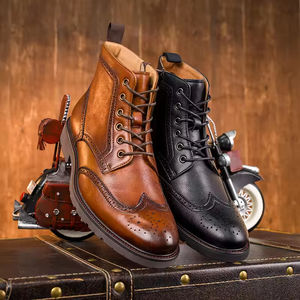 Bottes britanniques pour hommes en cuir véritable, à semelle épaisse, de haute qualité, à lacets, avec doublure en polaire pour l'hiver, antidérapantes et désodorisantes - Product Image 1