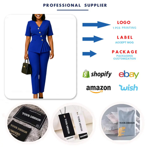 Costumes tendance pour femmes C8663, vêtements de bureau, tenue de travail formelle pour femmes, pantalon slim + ensemble à manches courtes et col en V - Product Image 3