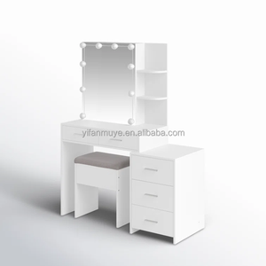 Tocador de maquillaje con estantes de almacenamiento abiertos Escritorio con estación de carga de espejo Led para <span class=keywords><strong>dormitorio</strong></span> - Product Image 2