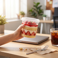 500ml 600ml 800ml 1000ml PP Plastic voedselbewaarbak met afsluitdeksel, rond, wegwerpbaar, voor salade, fruit, cake, dessert en andere voedingsmiddelen