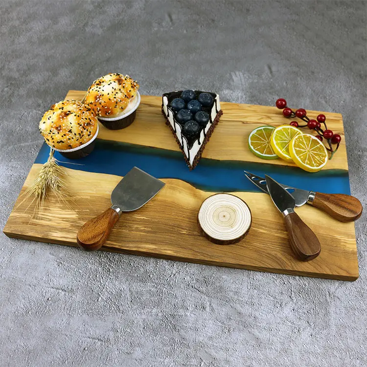 Rectangular Decorative Epoxy Resin and Olive Wooden Cutting Serving Chopping Board with Resin for Charcuterie