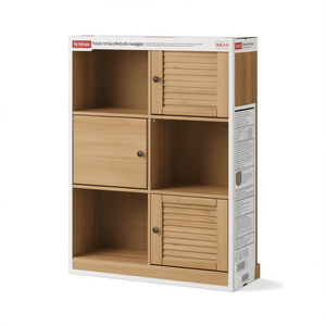 Libreria Ktzlco con 6 Scomparti in Legno di Pino Finitura Cera di Miele Stile Scandinavo Arredamento per Soggiorno - Product Image 1