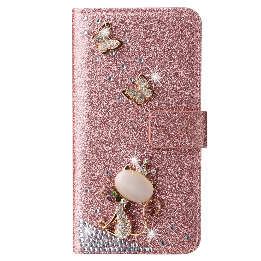 Customization fox glittering PU leather phone case for Apple iPhone 5 6 7 8 XS XR 11 12 13 14 15 Pro Max Samsung Galaxy S24