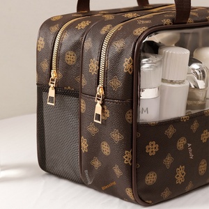 Trousse de Maquillage Femme Senior Grande Capacité Fermeture Ouverte Matière PU Imperméable Séparation Sec-Humide Portable Voyage Rangement - Product Image 5