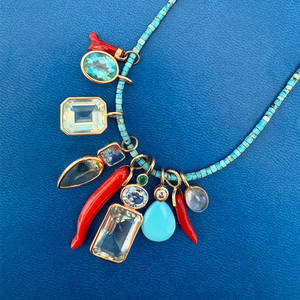 Yeni stil Vintage altın kaplama geometrik cam Birthstone Hoop kolye kalp biber yuvarlak kolye kadınlar için parti - Product Image 2