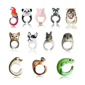 도매 팔목 반지 보석 귀여운 팬더 토끼 수지 3D 수제 동물 반지