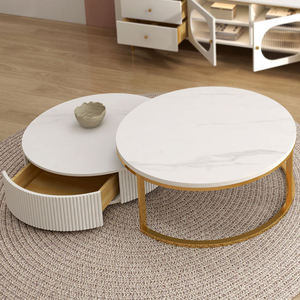 Modern Wood Coffee <strong>Table</strong> with Iron Wire Side Adjustable Height Portable <strong>Round</strong> <strong>Nesting</strong> Furniture for Living Room Use - Product Image 4