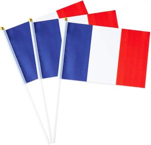 Petits drapeaux en gros 100% polyester, drapeau <span class=keywords><strong>français</strong></span> à tenir à la main, logo personnalisé, 14*21cm, impression numérique de haute qualité, forme carrée - Product Image 1