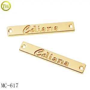 Water resistant gold label accessory custom engraved alloy letters sewing tags plate for swimwear