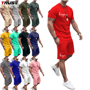 サマージョガーズスーツ男性2ピース卸売スポーツジムプラスサイズ男性ブランクTシャツショーツカスタムロゴトラックスーツ男性セット - Product Image 1