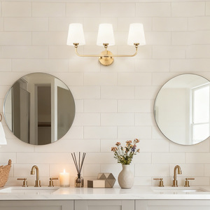 Modern <b>Wall</b> Lamp 3-<b>Light</b> E26 Led Copper Body White Shade <b>Wall</b>-Mounted Bathroom Bedroom Lighting - Product Image 3