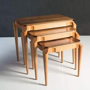 Midcentury Modern Wood <b>Nesting</b> Coffee <b>Tables</b> Set Living Room Furniture - Product Image 1
