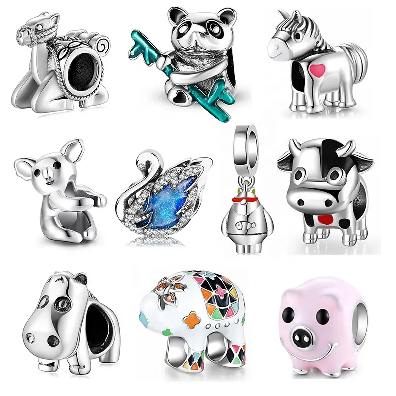 Real 925 sterling silver Adorable Horse Foal with Enamel Heart shape fine bead Charms for Bracelets Fashion jewelry Wholesale