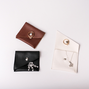 Custom logo Pu Leather Flap Snap Earring Necklace Ring Pendant Jewelry Pouches Packaging Bag with Button for Jewellery Package - Product Image 1