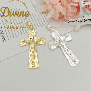 Crucifixo Grande Banhado a Ouro, Pingente Religioso de <span class=keywords><strong>Jesus</strong></span> Cristo Banhado a Prata para Confecção de Colares, Presente Cristão Masculino - Product Image 3