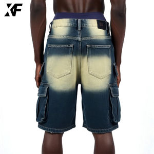 شورت جينز أصلي مخصص من XUFEI، ملابس الشارع للرجال، 100% قطن، فضفاض وممزق بغسيل حمضي، شورت كارجو للرجال - Product Image 3