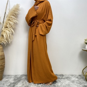 Top Sell Wrinkle Crepe 2pcs Abaya Set Wide Sleeve Dubai Abayas With Pockets Sleeveless Inner Dress 10 Colors 1956# - Product Image 4