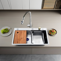 SUS 304 acier inoxydable bol unique évier de cuisine robinet intelligent tasse laveuse égouttoir traitement de Surface couleur argent