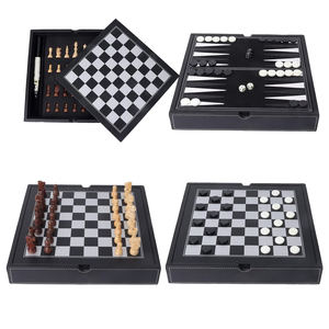 Ensemble combiné de jeu d'échecs, de dames et de backgammon 3 en 1 en cuir de qualité supérieure, jeu de stratégie classique pour enfants et adultes - Product Image 1
