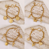 Bracelet en acier inoxydable avec fermoir OT, pendentif en forme de cœur de papillon plaqué or 18 carats, tendance pour femme, vente en gros d'usine