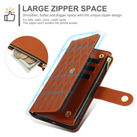 Étui de Téléphone Premium Souple Antidérapant avec Fermeture Éclair, Rabat en Cuir PU, Emplacements pour Cartes et Porte-Monnaie pour Samsung A15 A25 A35 A55