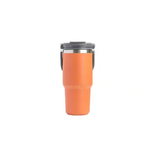 도매 사용자 정의 핸들 대용량 더블 마시는 컵 304 스테인레스 스틸 자동차 보온병 컵 짚 커피 컵