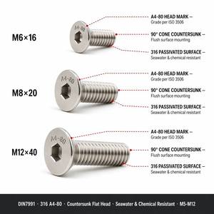 Tornillo <span class=keywords><strong>Allen</strong></span> de Cabeza Plana CSK Marino 316 M5 M6 M8 M10 M12, Tornillo de Cabeza Hexagonal DIN7991 A4-80 Resistente al Agua de Mar - Product Image 2