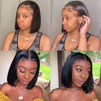 Perruques Courtes Bob en Cheveux Humains Vierges Super Double Drawn avec Fermeture en Dentelle 5x5 pour Femmes